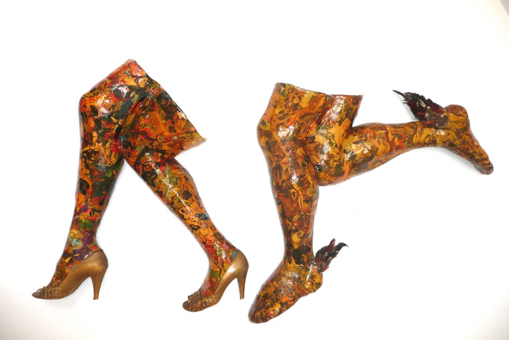 Hermes Chasing the Disco Queen 61x94cm 78x65cm Reinforced Plaster collage feathers Boat Varnish